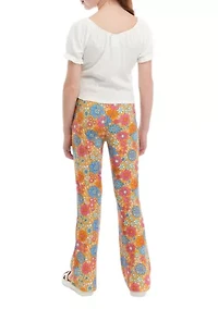 Girls 7-16 Rib Knit Top with Floral Flared Pants