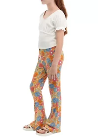 Girls 7-16 Rib Knit Top with Floral Flared Pants