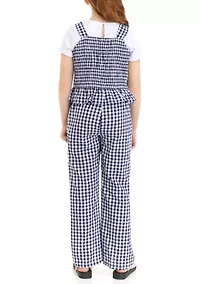 Girls 7-16 Gingham Smocked Top and Printed Pants Set