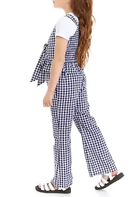 Girls 7-16 Gingham Smocked Top and Printed Pants Set
