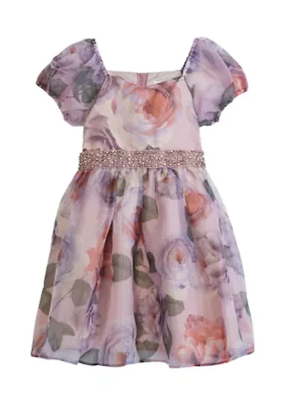 Girls 4-6x Floral Organza Puff Sleeve Dress