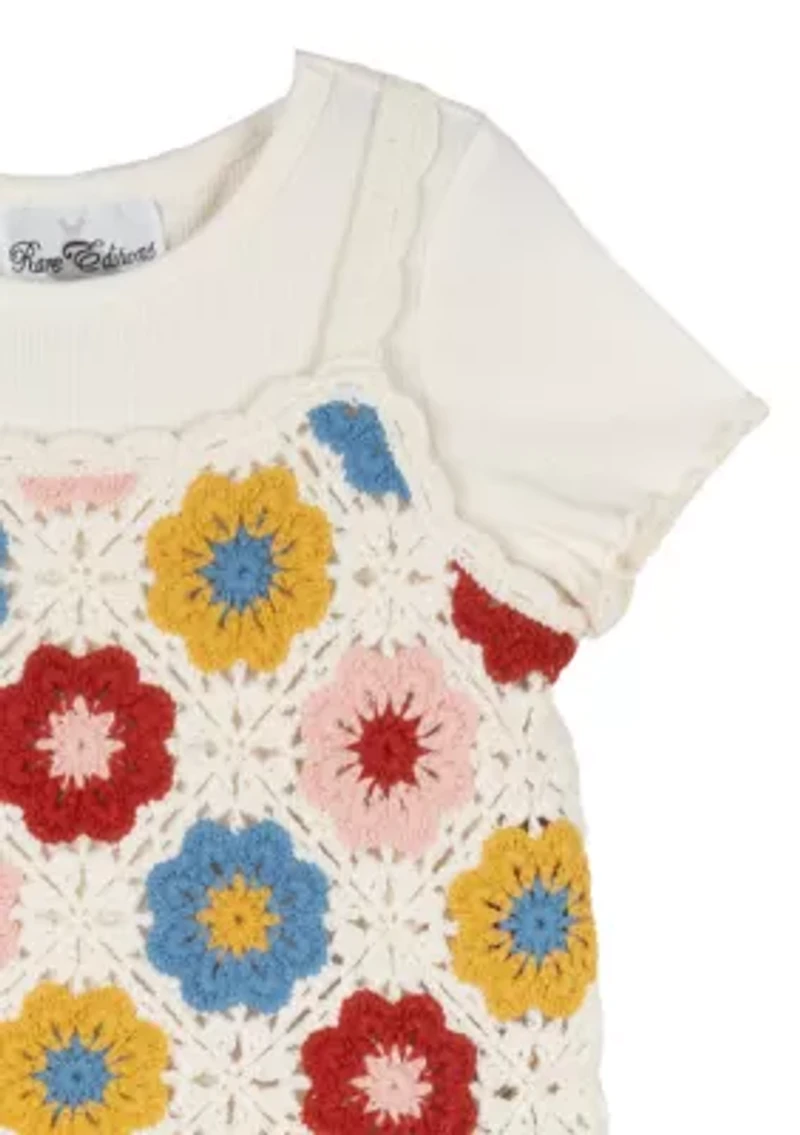 Girls 4-6x  Crochet Knit Top and Denim Pants Set