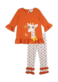 Girls 4-6x Giraffe Appliqué Top and Ruffled Leggings Set