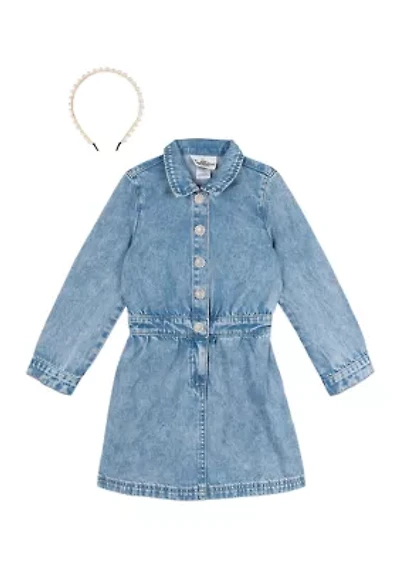 Girls 4-6x Denim Dress with Pearl Headband