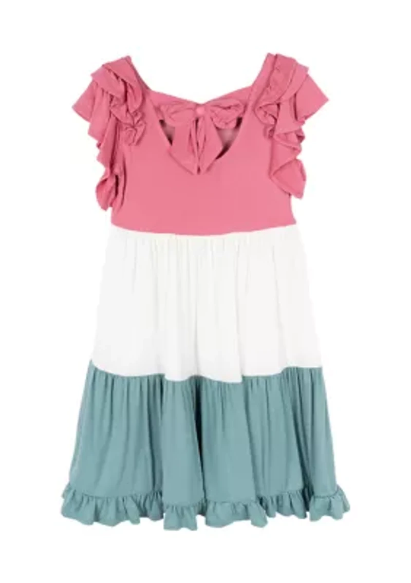 Girls 4-6x Color Blocked Ruffle Dress