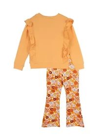 Girls 4-6x Fall Appliqué Top and Printed Leggings Set