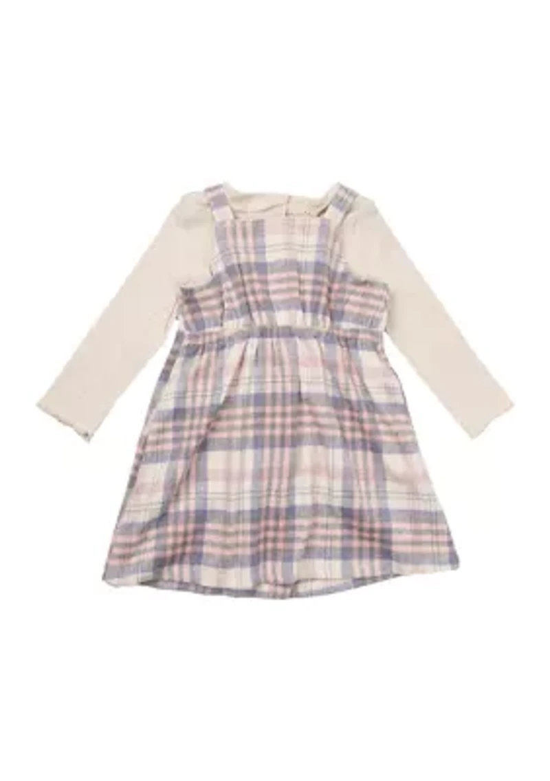 Girls 4-6x Plaid Printed Jumper Dress Set