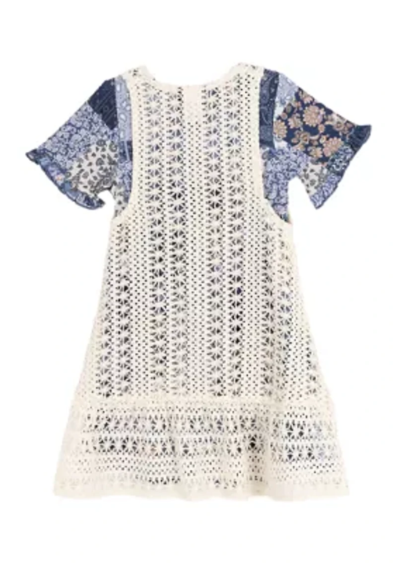 Girls 4-6x Cardigan Patchwork Printed Dress Set