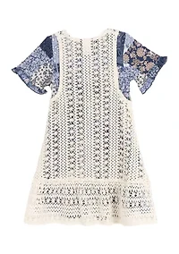 Girls 4-6x Cardigan Patchwork Printed Dress Set