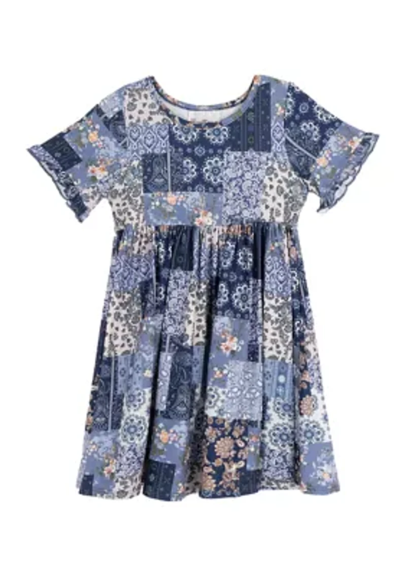 Girls 4-6x Cardigan Patchwork Printed Dress Set