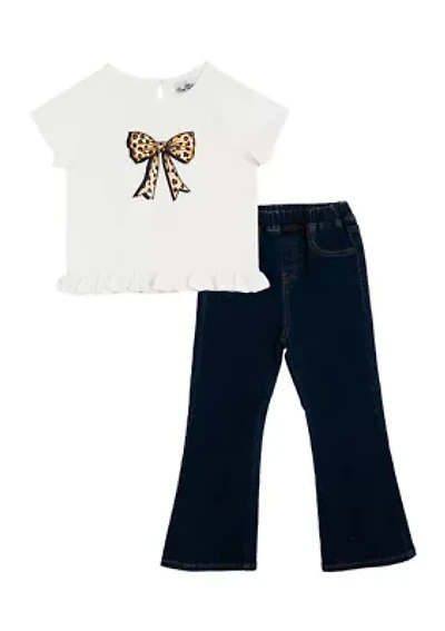 Girls 4-6x Cheetah Bow Top and Flare Pants Set