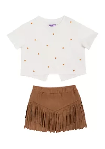Girls 4-6x Printed Top and Fringe Skort Set