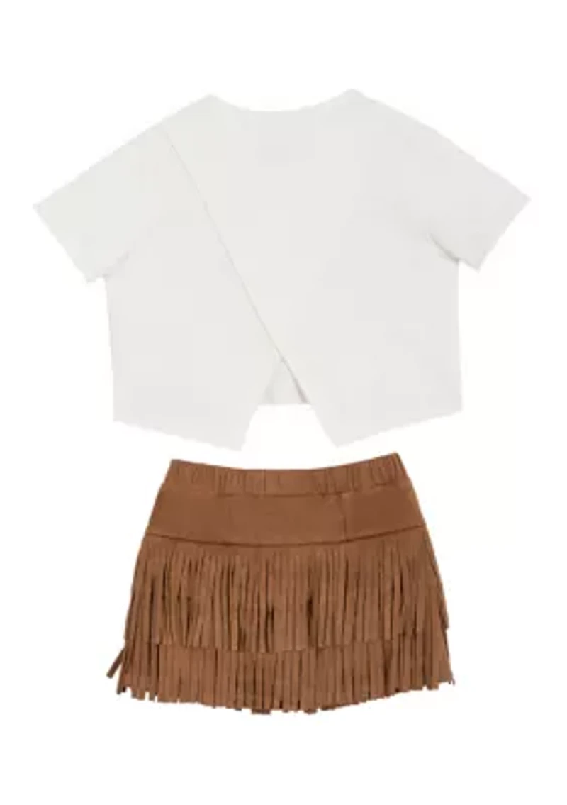 Girls 4-6x Printed Top and Fringe Skort Set