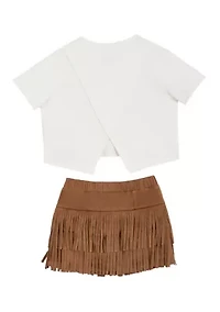 Girls 4-6x Printed Top and Fringe Skort Set