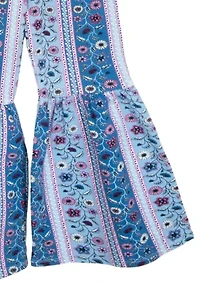 Girls 4-6x Bohemian Top and Printed Pants Set with Scrunchie