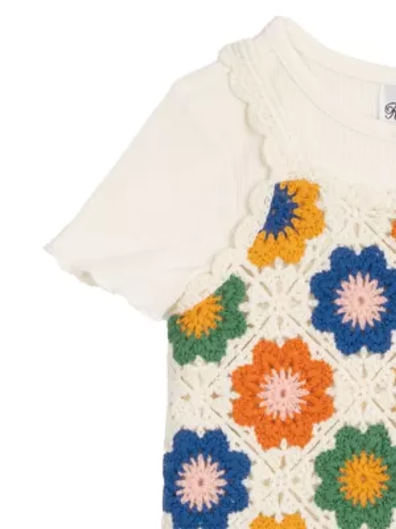 Girls 4-6x Crochet Knit T-Shirt and Flared Pants Set