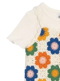 Girls 4-6x Crochet Knit T-Shirt and Flared Pants Set