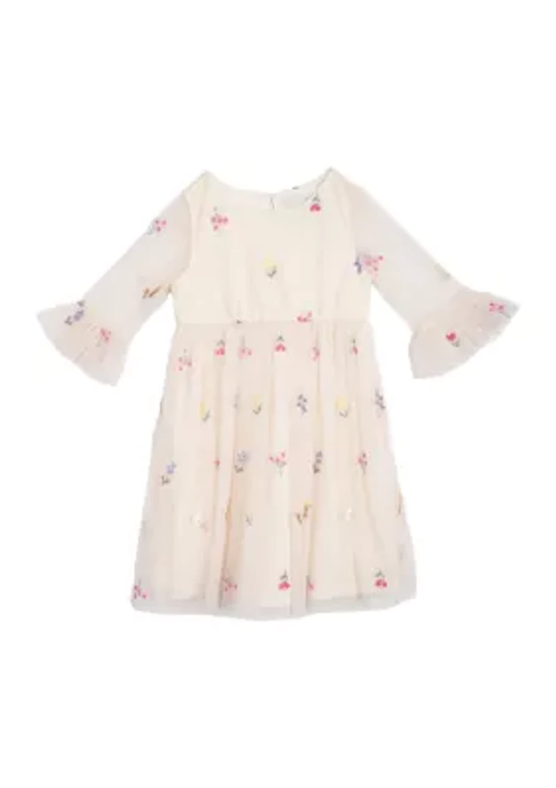 Girls 4-6x Denim Vest and Embroidered Floral Dress Set