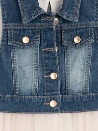 Girls 4-6x Denim Vest and Embroidered Floral Dress Set