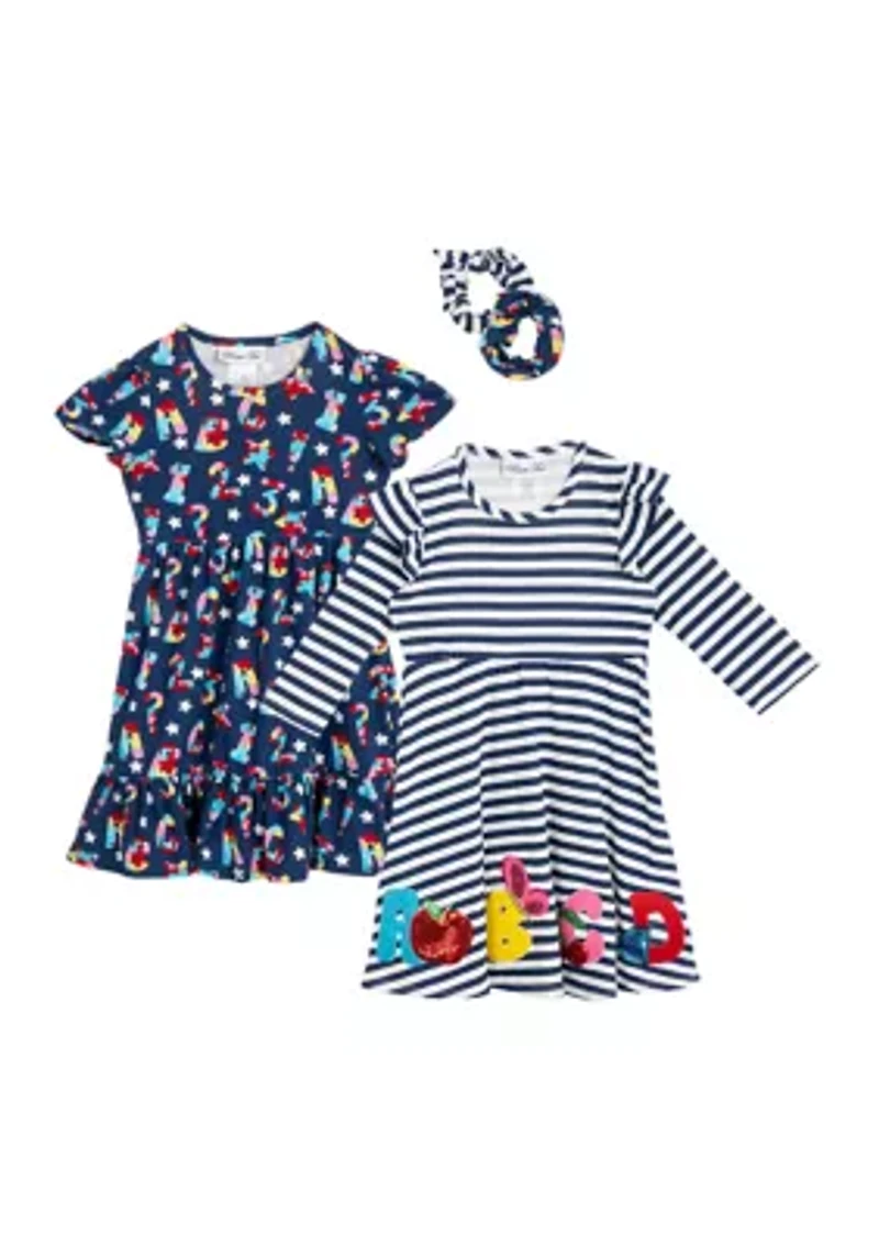 Girls 4-6x Dress Set with Scrunchies