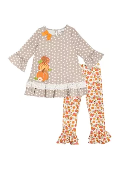 Girls 4-6x Harvest Appliqué Top and Printed Leggings Set