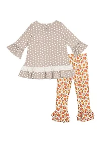 Girls 4-6x Harvest Appliqué Top and Printed Leggings Set