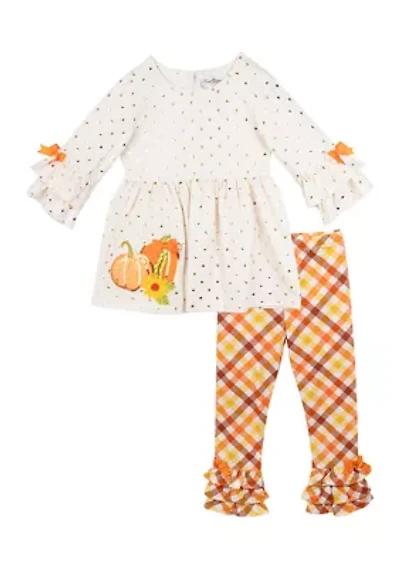 Girls 4-6x Harvest Appliqué Top and Printed Leggings Set