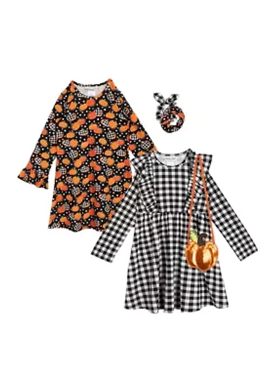 Girls 4-6x Harvest Dress Set with Hair Ties