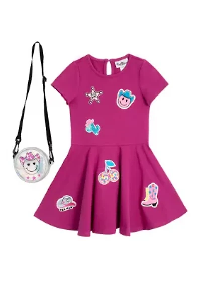 Girls 4-6x Short Sleeve Patch Skater Dress
