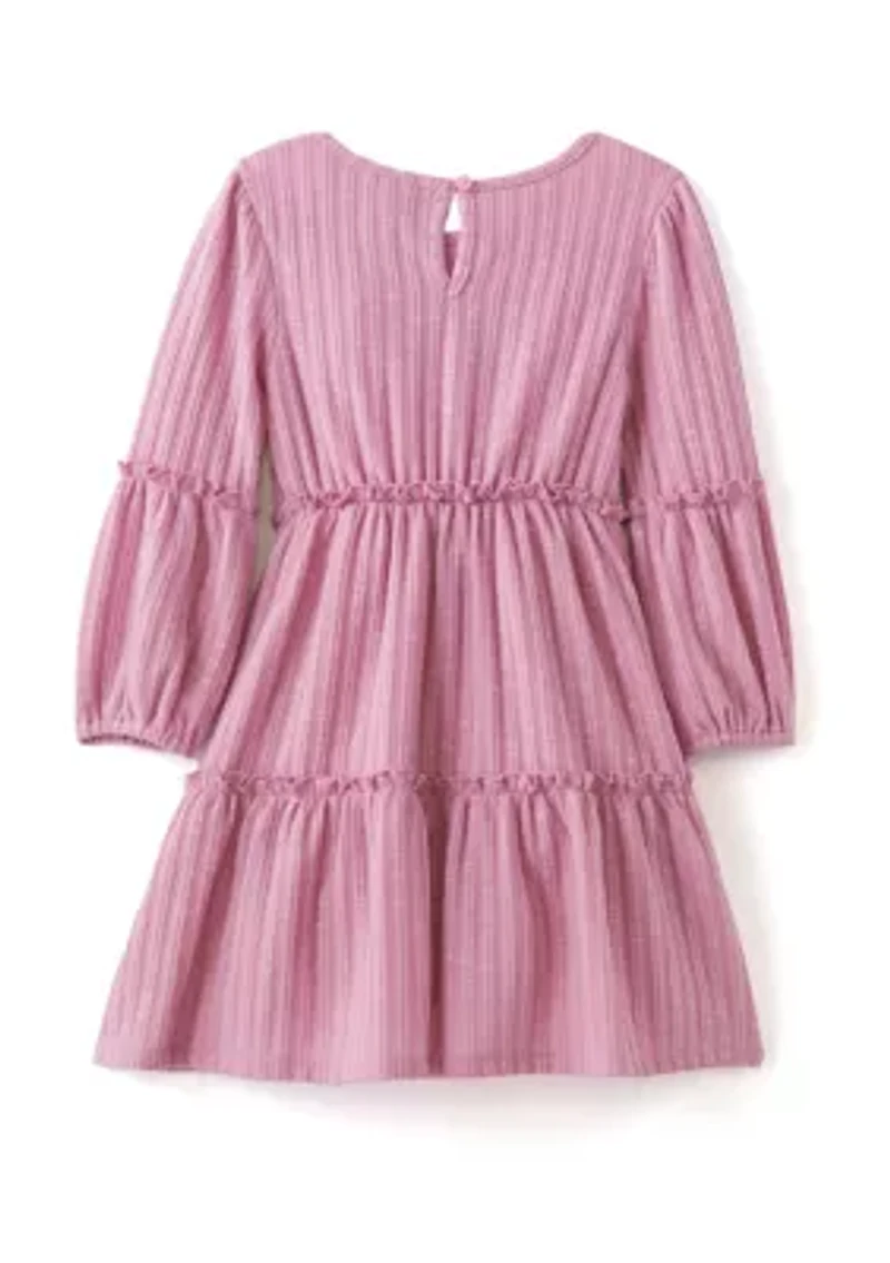 Girls 4-6x Ribbed Balloon Sleeve Tiered Dress