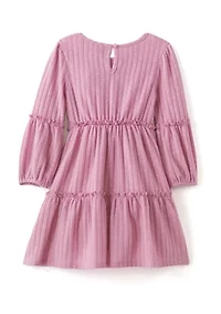 Girls 4-6x Ribbed Balloon Sleeve Tiered Dress
