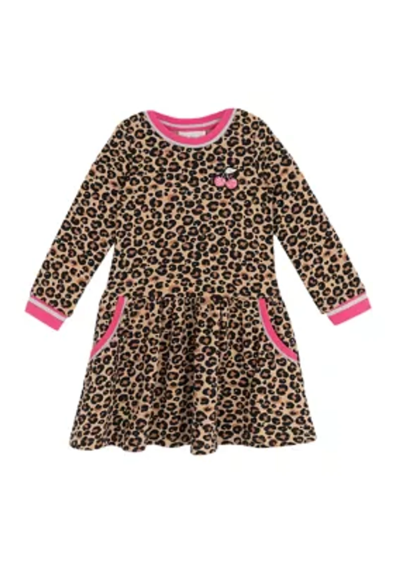 Girls 4-6x Long Sleeve Cheetah Print Drop Waist Dress