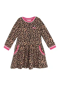 Girls 4-6x Long Sleeve Cheetah Print Drop Waist Dress