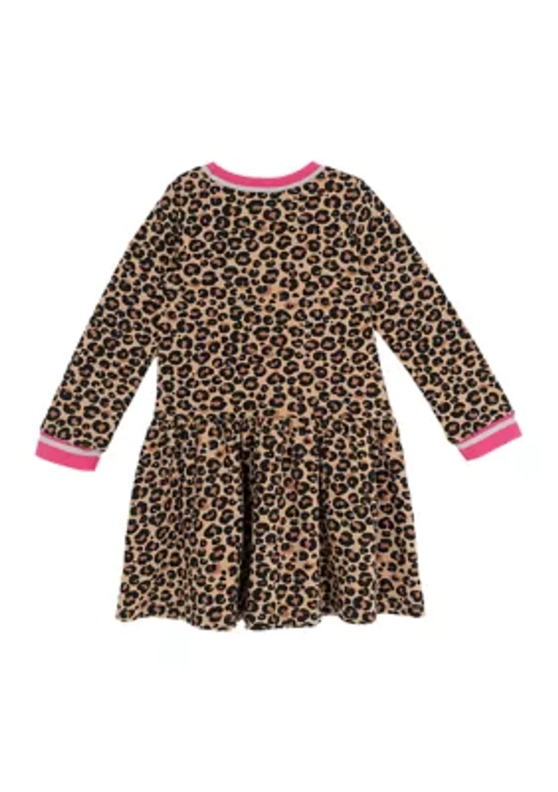 Girls 4-6x Long Sleeve Cheetah Print Drop Waist Dress