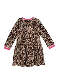 Girls 4-6x Long Sleeve Cheetah Print Drop Waist Dress