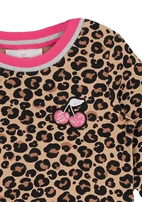 Girls 4-6x Long Sleeve Cheetah Print Drop Waist Dress