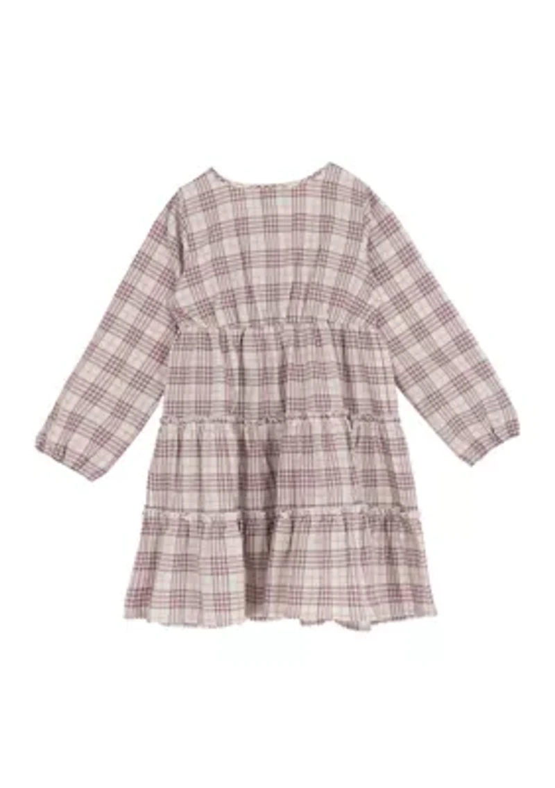 Girls 4-6x Long Sleeve Plaid Dress and Purse Set