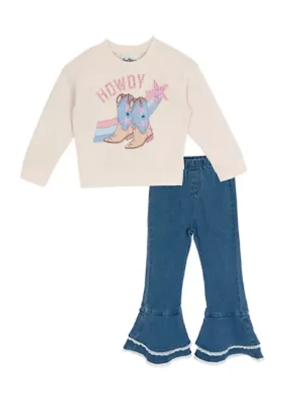 Girls 4-6x Howdy Ruffle Denim Set