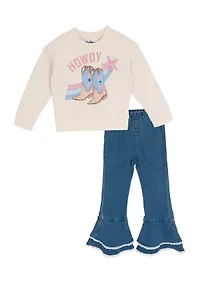 Girls 4-6x Howdy Ruffle Denim Set