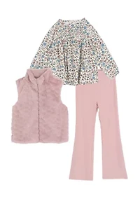Girls 4-6x 3-Piece Faux Fur Vest Set