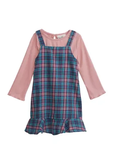 Girls 4-6x Long Sleeve Woven Plaid Ruffled Jumper