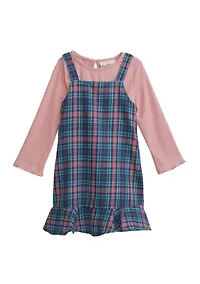 Girls 4-6x Long Sleeve Woven Plaid Ruffled Jumper