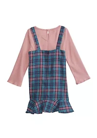 Girls 4-6x Long Sleeve Woven Plaid Ruffled Jumper