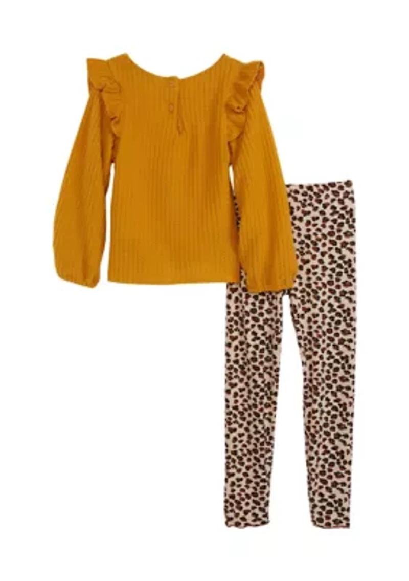 Girls 4-6x Thermal Tie Front Top and Printed Leggings Set