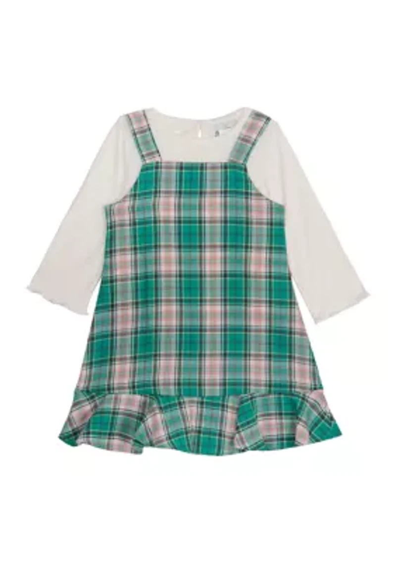 Girls 4-6x Woven Plaid Printed Jumper Dress Set