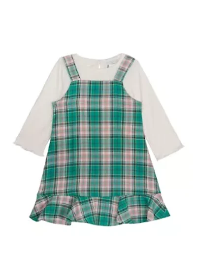 Girls 4-6x Woven Plaid Printed Jumper Dress Set