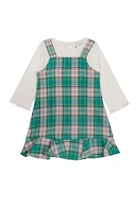 Girls 4-6x Woven Plaid Printed Jumper Dress Set