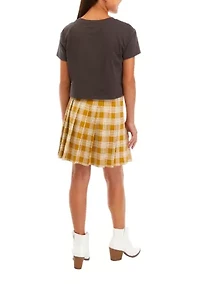 Girls 7-16 Graphic T-Shirt and Woven Cheerleader Skirt Set