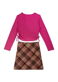 Girls 7-16 Ribbed Top and Knit Skirt Set