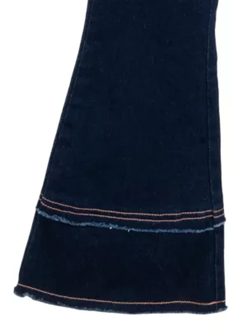 Girls 7-16 Crochet Knit Top and Denim Pants Set